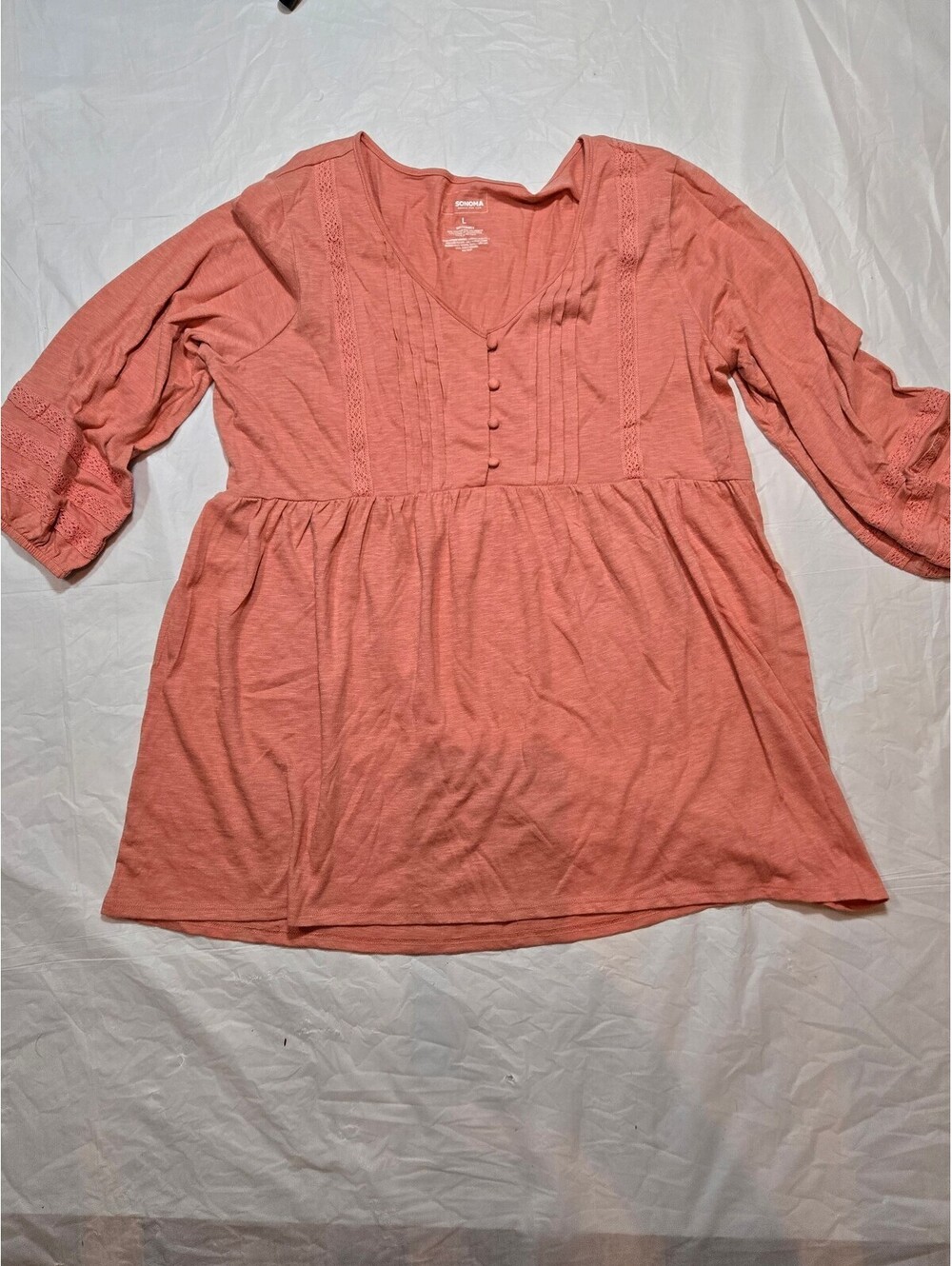 Sonoma Maternity Top Women's L Rust Boho Peasant Lace Button Front